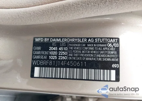 2004 Mercedes-Benz C 240 4Matic из США, поврежденный, VIN WDBRF81J14F450611